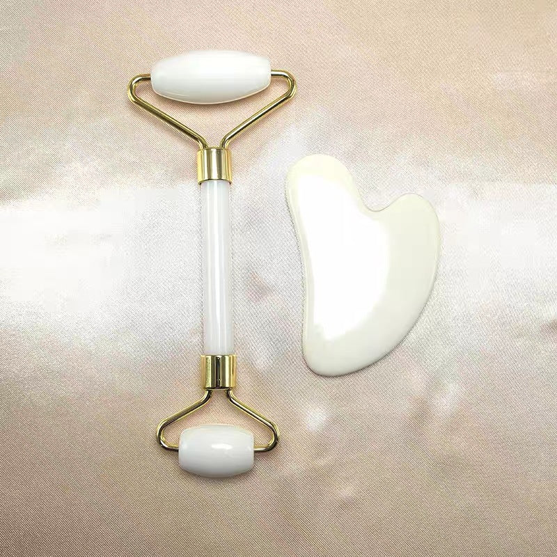In stock: Resin rose quartz massage roller, imitation jade beauty bar, facial massager, double-headed roller gua sha set.