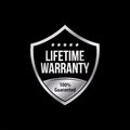 Shield-shaped logo with 'Lifetime Warranty' text on a black background